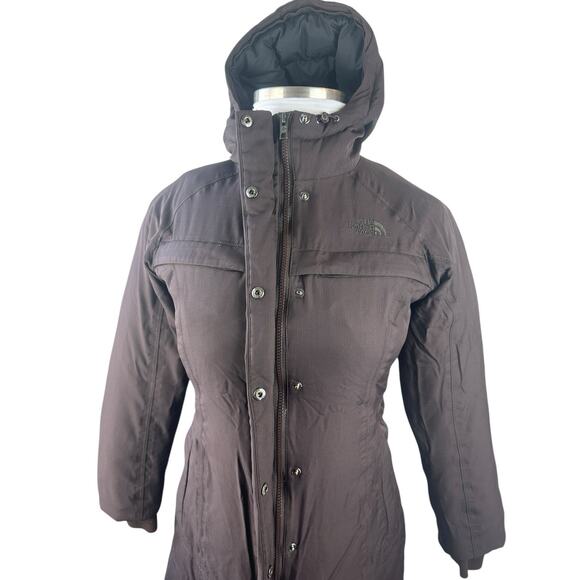 The North Face Parka Coat HyVent Goose Down Hooded Brown Winter Women’s Small - Picture 6 of 16